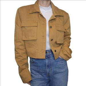 Cropped Utility Jacket Buttons Collared Warm neutral tone 100% Cotton ACOA